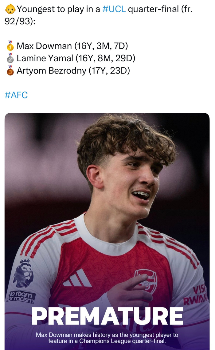 足球直播-阿森纳道曼成欧冠改制后最年轻八强出场球员|拉米内·亚马尔|afc|队员_新浪体育_新浪新闻